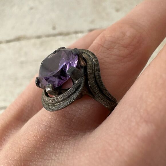 Vintage Sterling Taxco Amethyst Modernist Ring - Picture 4 of 10